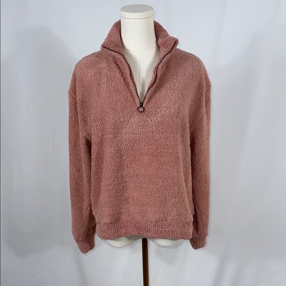 Mauve Pink Quarter Zip Plush Sweater